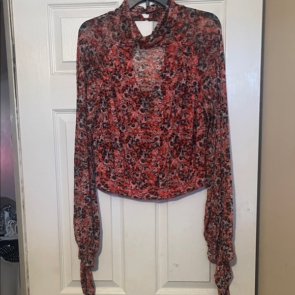 Free People Red Floral Blouse - Picture 3 of 6